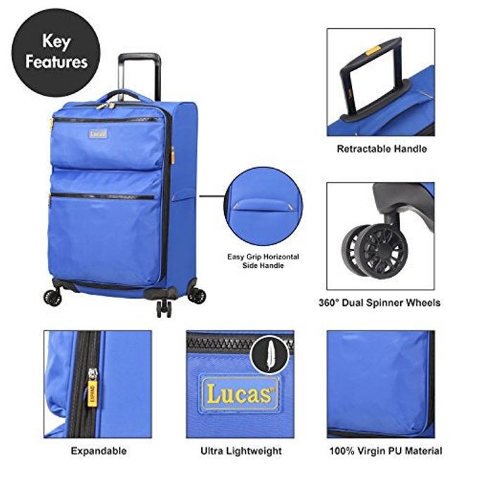 LUCAS Designer Luggage Collection Expandable 24 Inch Softside Bag Durable Mid-Sized Ultra Lightweight Checked Suitcase With 8-Rolling Spinner Wheels (Royal Blue) - Image 2