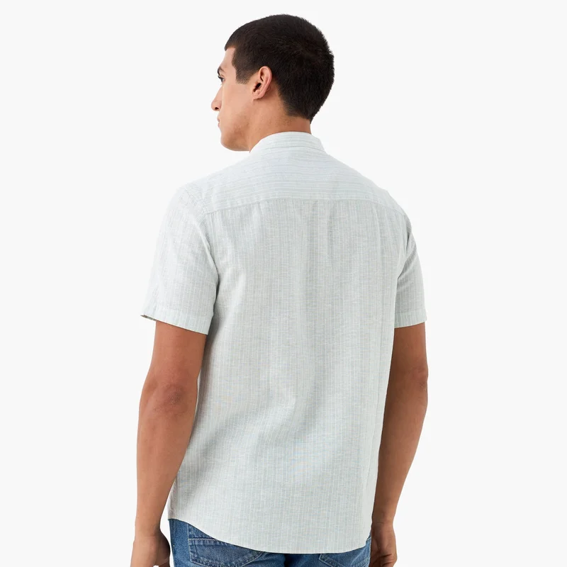Splash FAV Striped Linen Blend Mandarin Collar Shirt