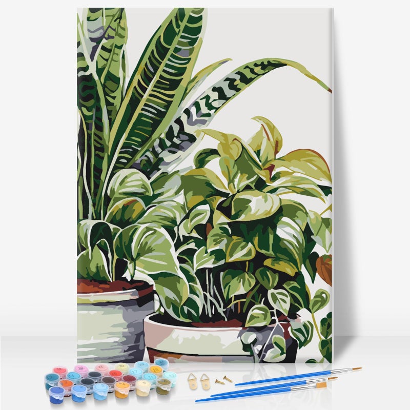 Camocin Framed Paint by Numbers Kit for Adults Beginner & Kids Ages 10-13, Plants Easy Paint by Numbers with Frame, Green Plants Acrylic Adult Painting by Number Kits on Canvas Framed 8 x 12 Inch - Image 1