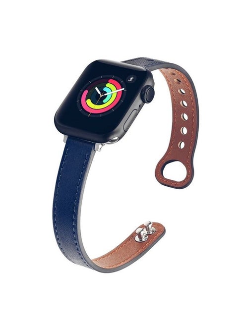 Replacement Strap Double Nail Leather Watch Band For Apple Watch Series 7 41mm / 6 & SE & 5 & 4 40mm / 3 & 2 & 1 38mm Blue