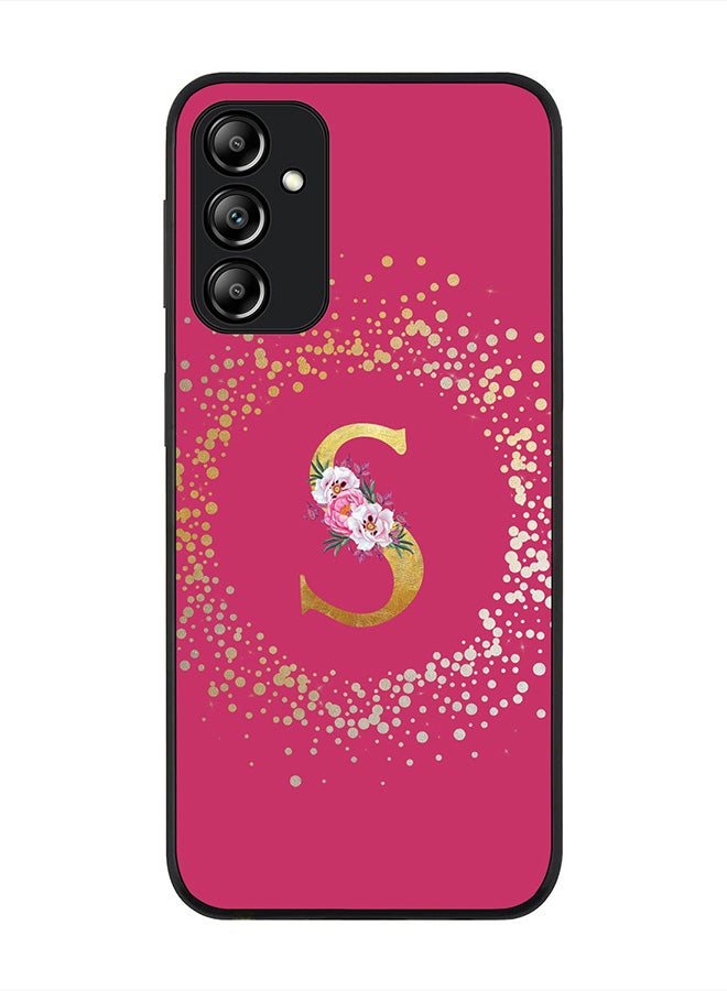 Stylizedd Cover for Samsung Galaxy A24 4G, Rugged Black Slim fit Protective Phone Cases - Custom Monogram Initial Letter Floral Pattern Alphabet -S (Dark Pink Rose) - Image 1