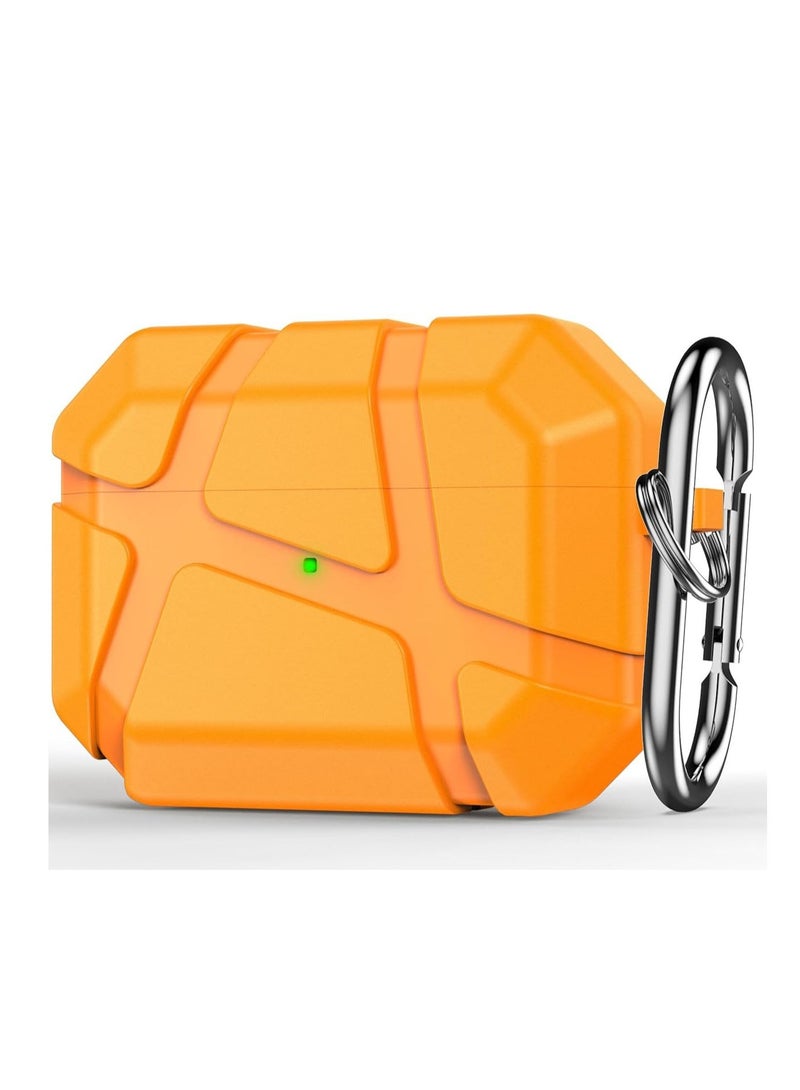 جراب حماية سيليكون مقاوم للصدمات لسماعات AirPods Pro 3، متوافق مع الجيل الثالث من AirPods Pro، بتصميم صلب مقاوم للخدوش، مزود بحلقة تعليق أمامية، لون برتقالي - Image 1