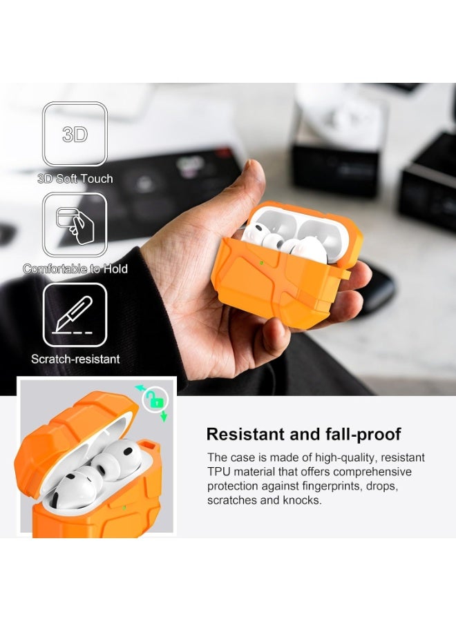 جراب حماية سيليكون مقاوم للصدمات لسماعات AirPods Pro 3، متوافق مع الجيل الثالث من AirPods Pro، بتصميم صلب مقاوم للخدوش، مزود بحلقة تعليق أمامية، لون برتقالي - Image 2