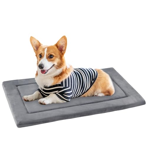KHONSU PET Dog Bed Mat for Crate 11in Slim Cooling Pad Reversible Flannel Waterproof Canva for Medium Dogs up to 45 lbs Fits 30x20 Basic Crate - Image 1
