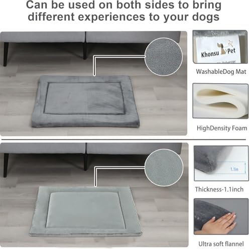 KHONSU PET Dog Bed Mat for Crate 11in Slim Cooling Pad Reversible Flannel Waterproof Canva for Medium Dogs up to 45 lbs Fits 30x20 Basic Crate - Image 3