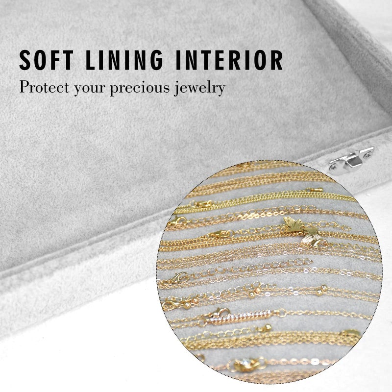 Siveit Necklace Organizer Box Premium 20 Hooks Necklace Display Jewelry Tray with Transparent Lid Jewelry Necklace Display Box for Necklace Pendants Suitable for Women and Girls (Grey) - Image 2