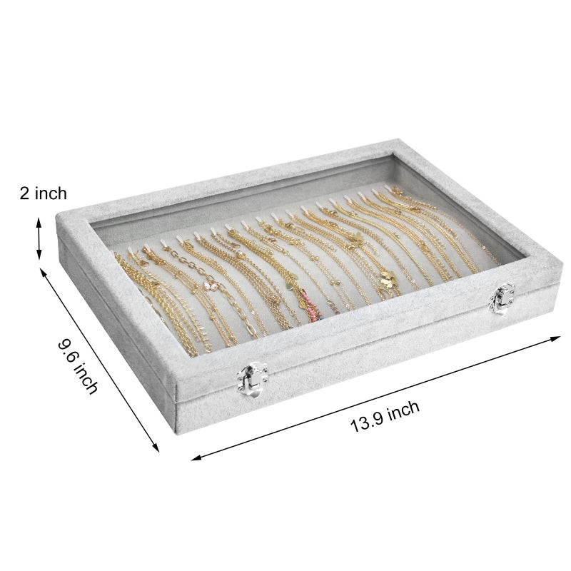 Siveit Necklace Organizer Box Premium 20 Hooks Necklace Display Jewelry Tray with Transparent Lid Jewelry Necklace Display Box for Necklace Pendants Suitable for Women and Girls (Grey) - Image 3