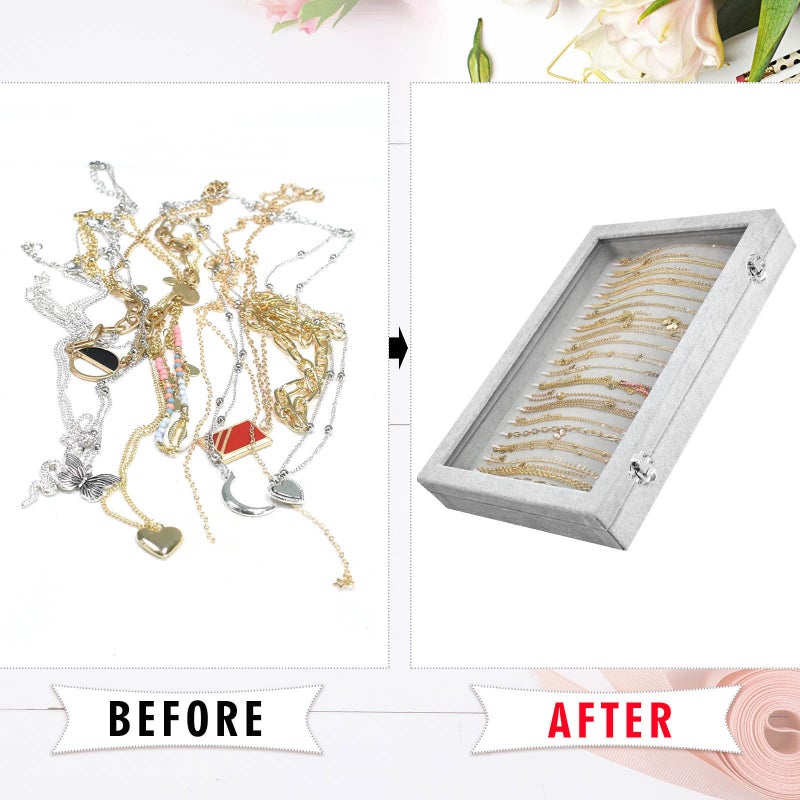 Siveit Necklace Organizer Box Premium 20 Hooks Necklace Display Jewelry Tray with Transparent Lid Jewelry Necklace Display Box for Necklace Pendants Suitable for Women and Girls (Grey) - Image 5