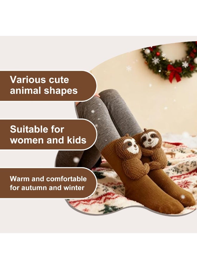 OSHIMA 3D Knit Animal Socks, Cute Sloth Hug Socks Soft Fun Thermal Slipper Sock, Hand Crocheted Animal Sock Funny Warm and Soft Long Stocking Stuffers Winter Warm Hug Cuddly Sock for Men Women - Image 4