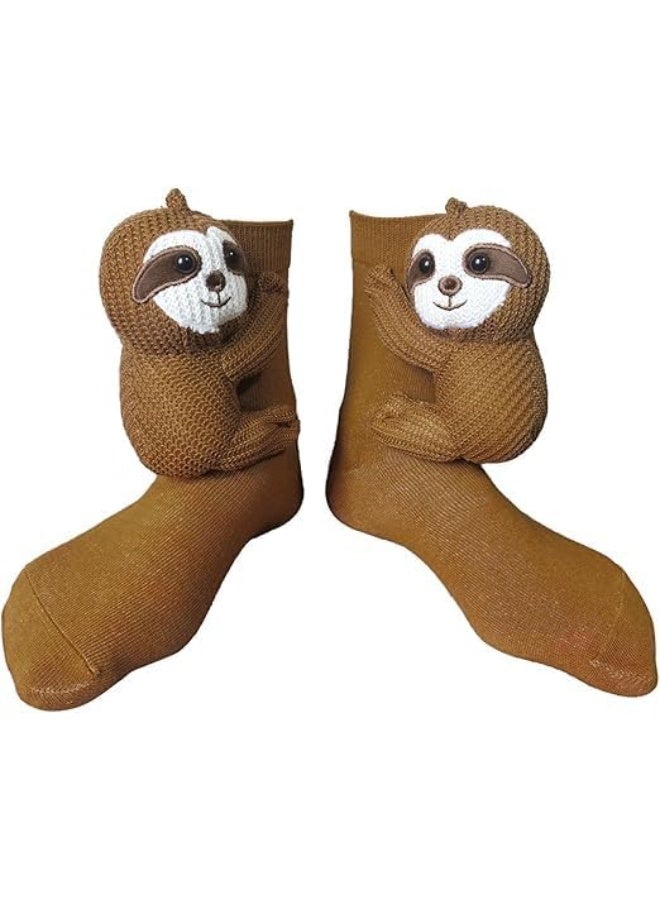 OSHIMA 3D Knit Animal Socks, Cute Sloth Hug Socks Soft Fun Thermal Slipper Sock, Hand Crocheted Animal Sock Funny Warm and Soft Long Stocking Stuffers Winter Warm Hug Cuddly Sock for Men Women - Image 5