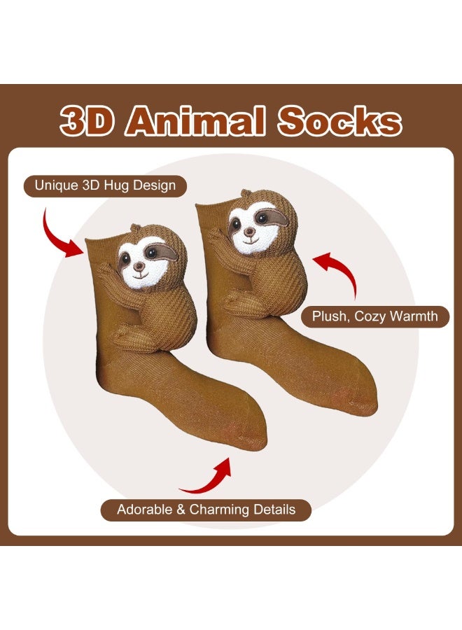 OSHIMA 3D Knit Animal Socks, Cute Sloth Hug Socks Soft Fun Thermal Slipper Sock, Hand Crocheted Animal Sock Funny Warm and Soft Long Stocking Stuffers Winter Warm Hug Cuddly Sock for Men Women - Image 2