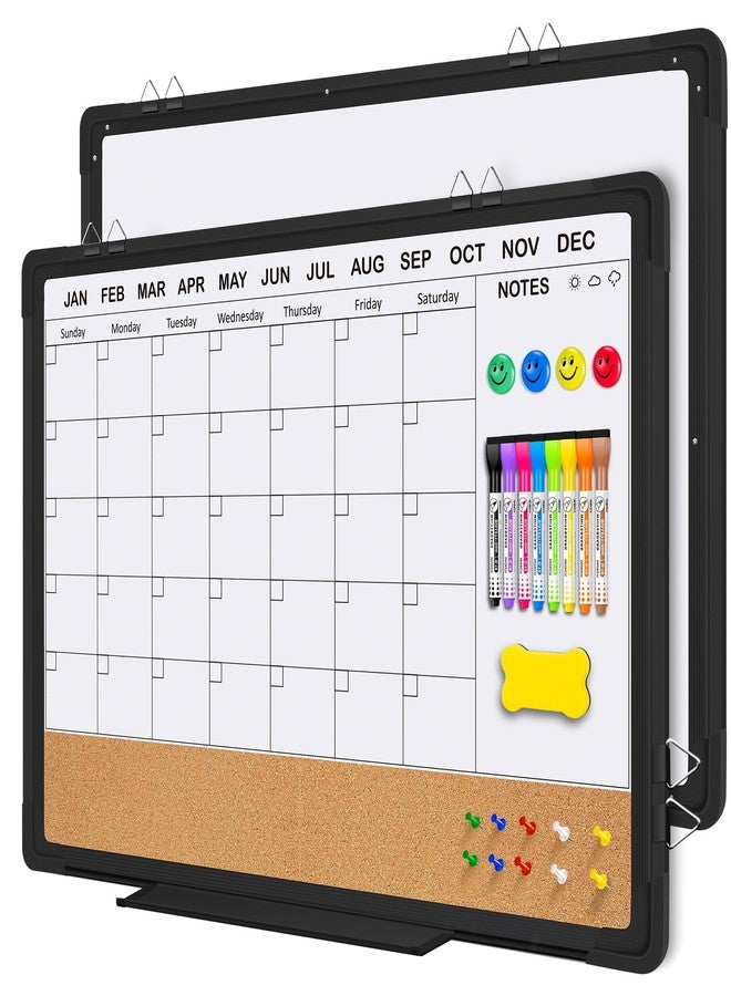 EAONE 24x18 in Double Side Whiteboard Calendar & Cork Board Combo for Wall, 3 in 1 Magnetic Dry Erase Whiteboard Monthly Calendar and Bulletin Board with Aluminum Frame for Home Office Kitchen - Image 1
