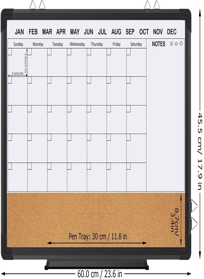 EAONE 24x18 in Double Side Whiteboard Calendar & Cork Board Combo for Wall, 3 in 1 Magnetic Dry Erase Whiteboard Monthly Calendar and Bulletin Board with Aluminum Frame for Home Office Kitchen - Image 2