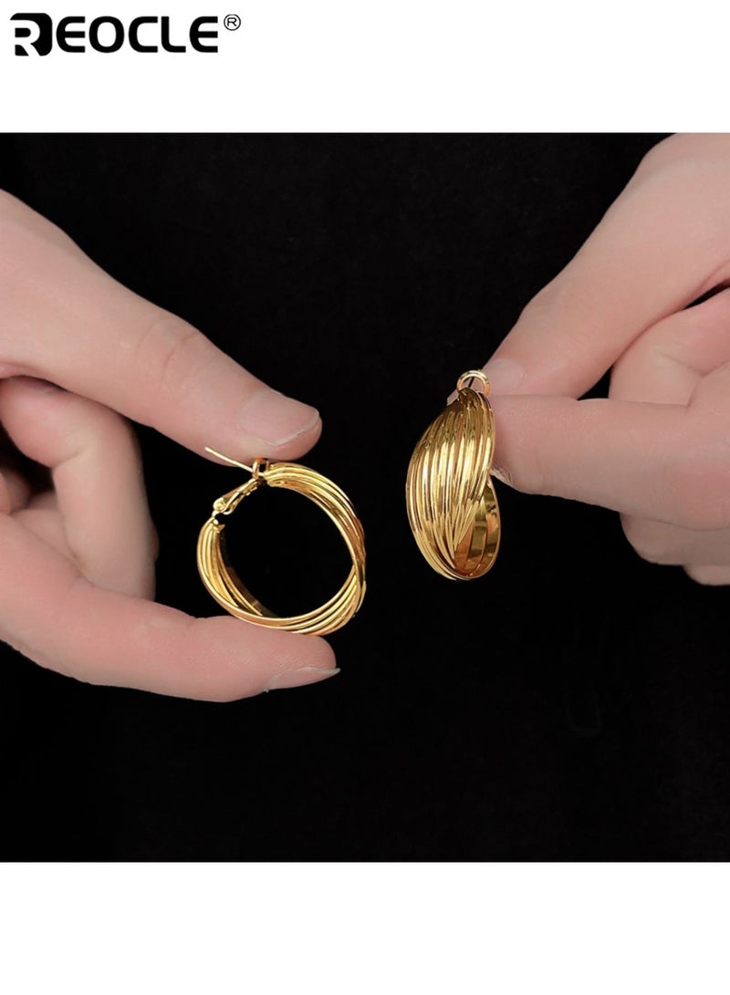 REOCLE Women's Hollow Geometric Drop Earrings Multi-Layered Twisted Hoop Earrings Fashion Forward Accessory for Daily Fashion & Party Styling - Image 4