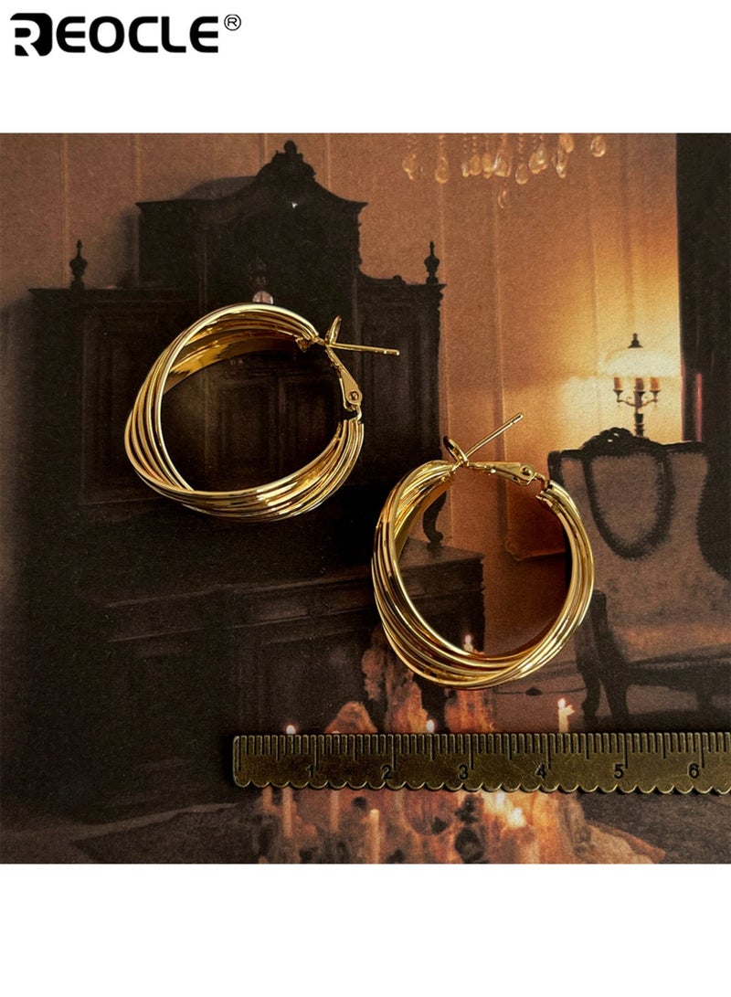 REOCLE Women's Hollow Geometric Drop Earrings Multi-Layered Twisted Hoop Earrings Fashion Forward Accessory for Daily Fashion & Party Styling - Image 3