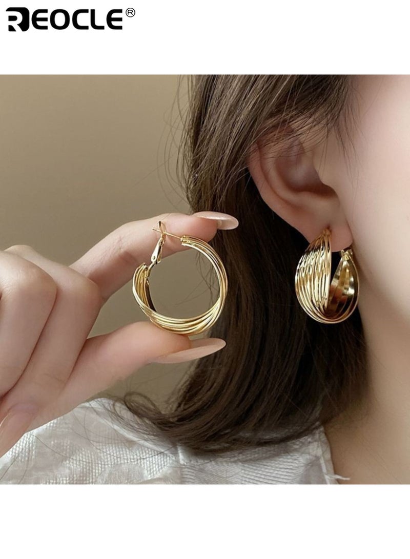 REOCLE Women's Hollow Geometric Drop Earrings Multi-Layered Twisted Hoop Earrings Fashion Forward Accessory for Daily Fashion & Party Styling - Image 1
