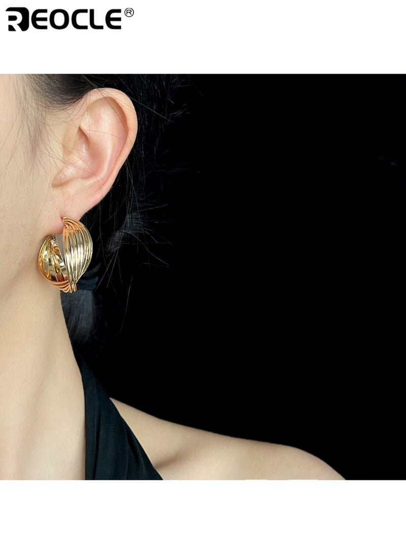 REOCLE Women's Hollow Geometric Drop Earrings Multi-Layered Twisted Hoop Earrings Fashion Forward Accessory for Daily Fashion & Party Styling - Image 5