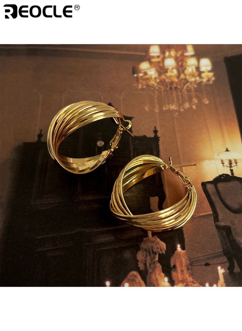 REOCLE Women's Hollow Geometric Drop Earrings Multi-Layered Twisted Hoop Earrings Fashion Forward Accessory for Daily Fashion & Party Styling - Image 1