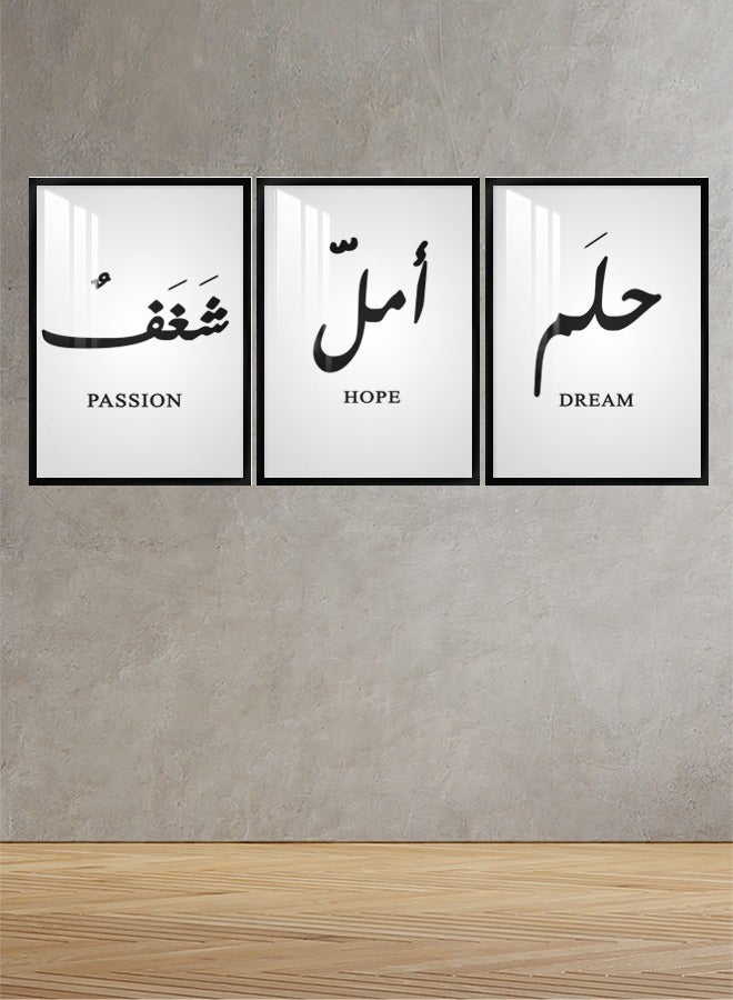 Marktna Three Wall Panels 120x60cm With Dream Hope Passion Design Black Frame And a Transparent Acrylic Layer 0.5kg  - Image 1