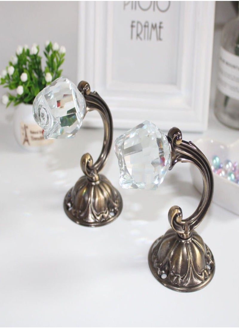 Golden Homee - 2 Pieces Crystal Curtain Holder Decoration Wall Hooks - Image 1