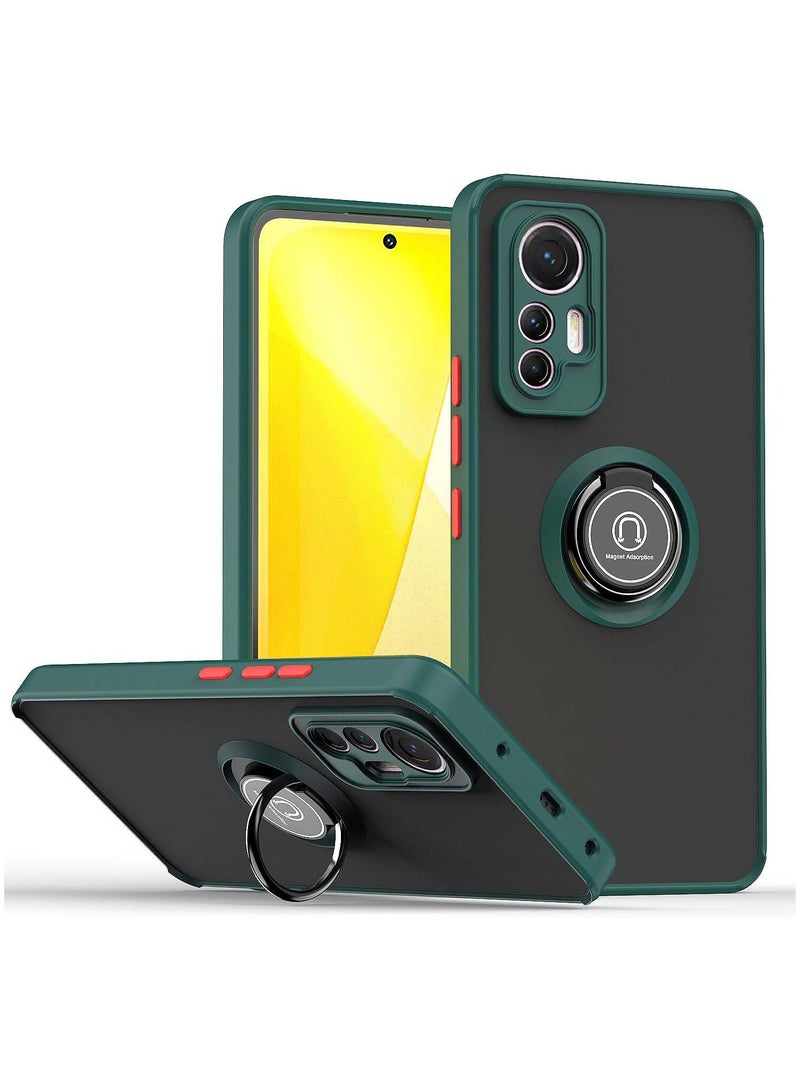 Case for Xiaomi 12 Lite Case Cover Metal Ring Holder Grip Kickstand Car Magnetic Mount Shockproof Matte Hard Back Bumper Case for Mi 12 Lite (Green)