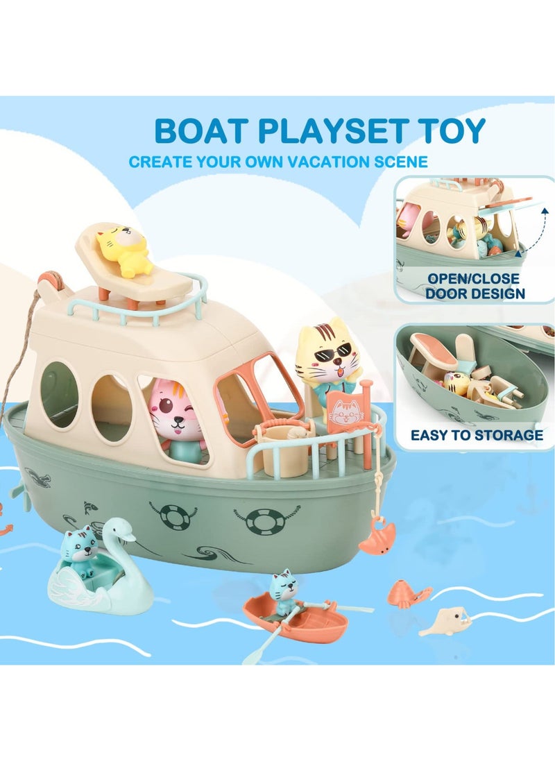 Toddler Pet Pretend Play Set Boat Baby Toy, Cat Toy for Girls and Boys, , 31Pcs Sailing Kitten Figurines, Kids Gifts 3 4 5 6 7 8 9 STEM Educational Interactive Birthday Gift - Image 5