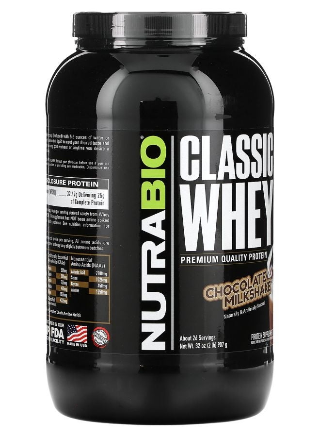 NutraBio Classic Whey Protein Chocolate Milkshake 2 lb (907 g) - Image 2