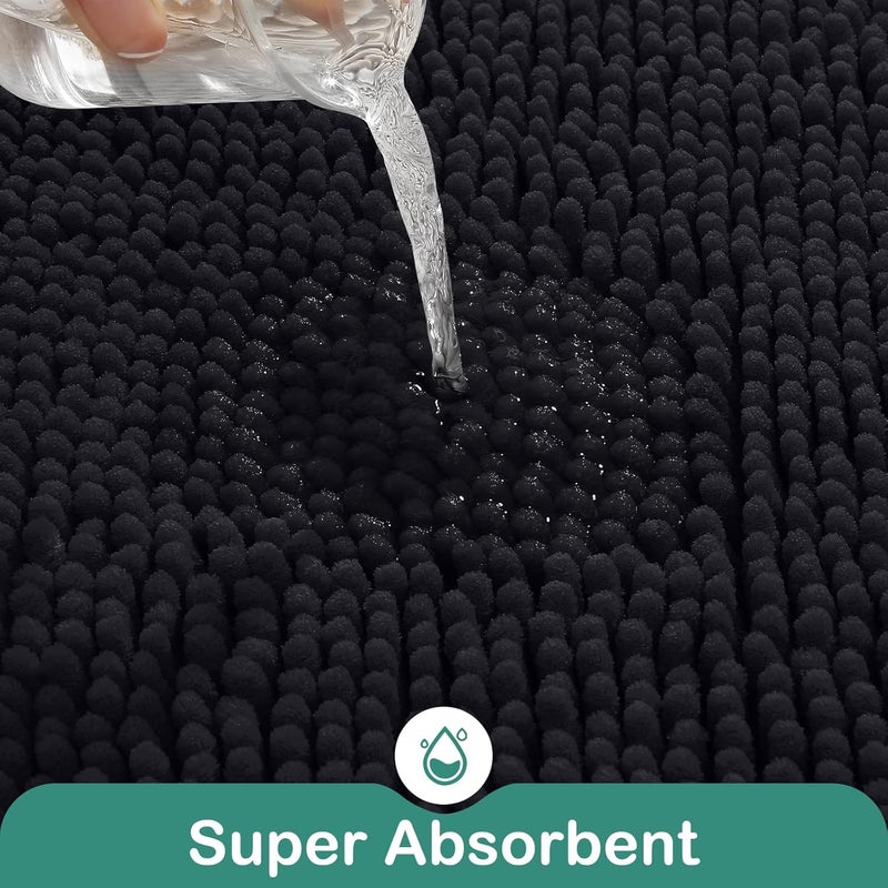 HOMEIDEAS Black Bathroom Rug Sets 2 piece, Ultra Soft Non Slip Absorbent Chenille Toilet Bath Mat Set (Black) - Image 3