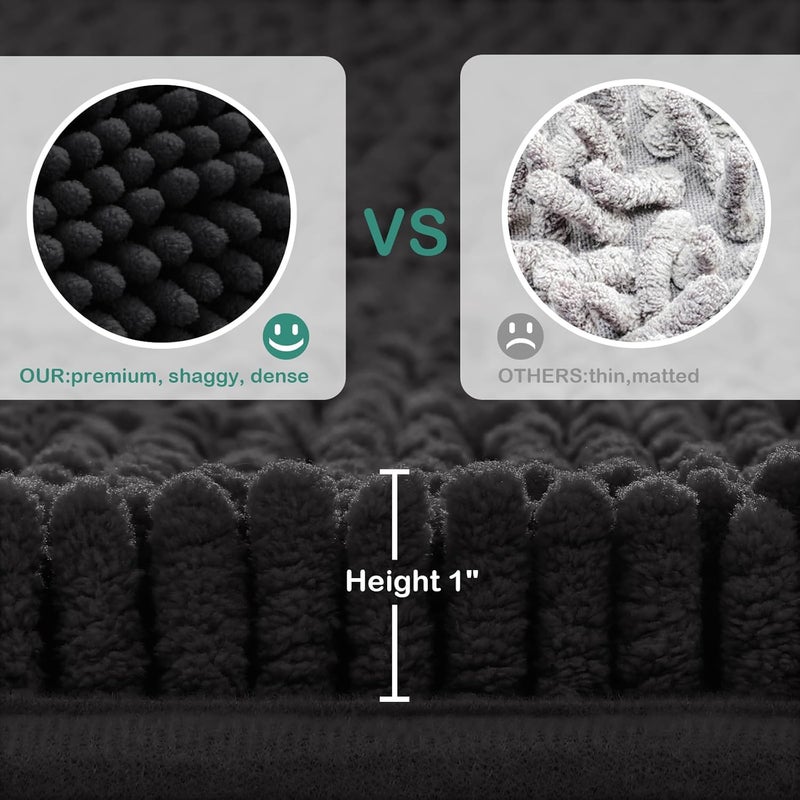HOMEIDEAS Black Bathroom Rug Sets 2 piece, Ultra Soft Non Slip Absorbent Chenille Toilet Bath Mat Set (Black) - Image 4