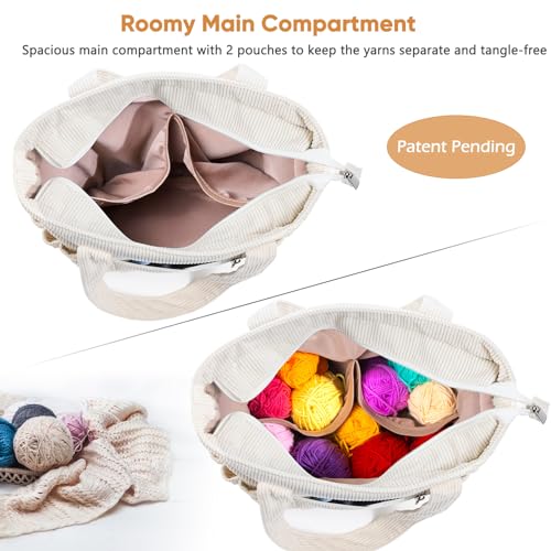 MYBAGZING Crochet Bag and Tote Corduroy Yarn Bag Yarn Holder and Storage for Crochet Hooks Knitting Accessories Mothers Day Gift - Image 3