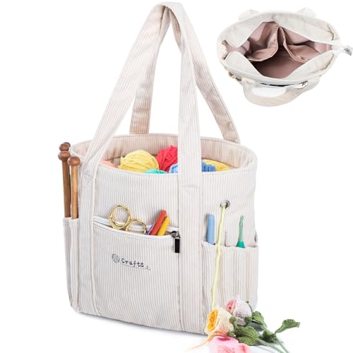 MYBAGZING Crochet Bag and Tote Corduroy Yarn Bag Yarn Holder and Storage for Crochet Hooks Knitting Accessories Mothers Day Gift - Image 1