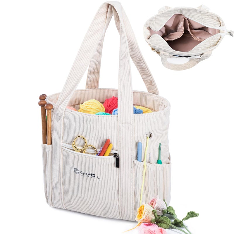 MYBAGZING Crochet Bag and Tote Corduroy Yarn Bag Yarn Holder and Storage for Crochet Hooks Knitting Accessories Mothers Day Gift - Image 2