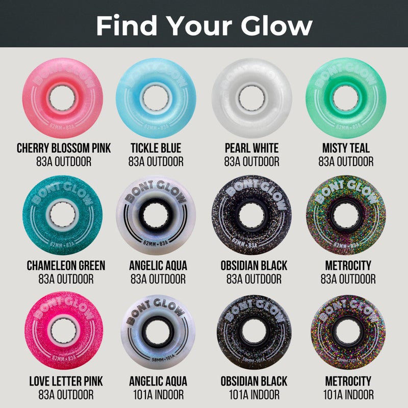 Bont Glow Light Up LED OUTDOOR Roller Skate Wheels â€“ 62x35mm 83A | Pack of 4 | For Street and Recreational Skating (Misty Teal) - Image 4