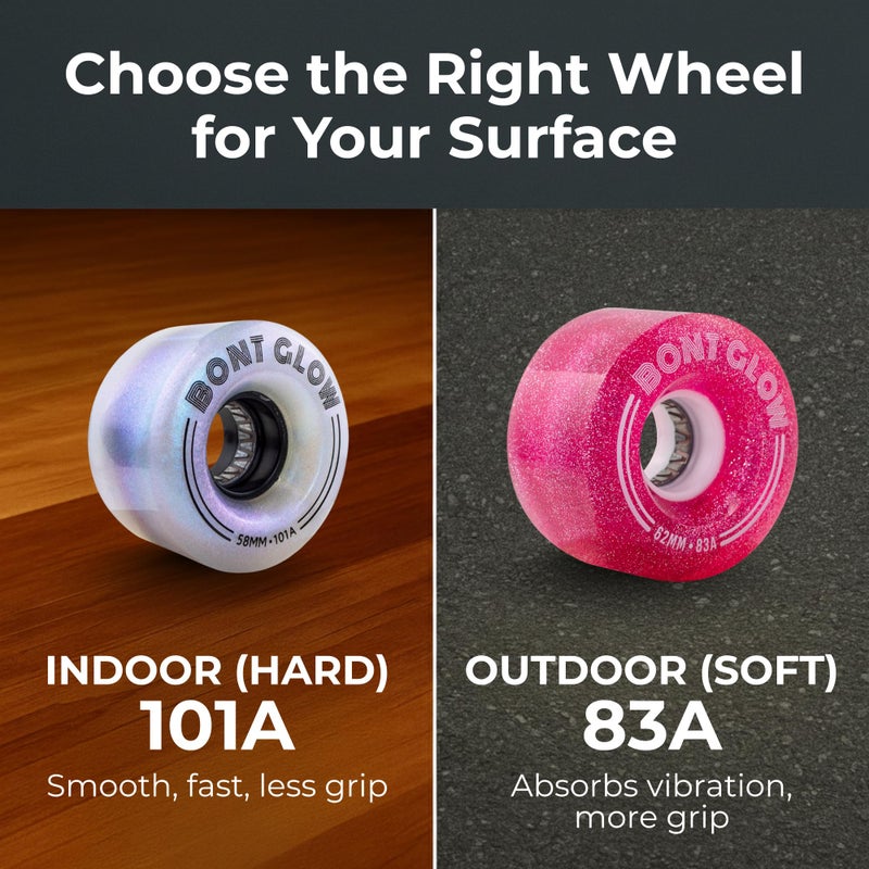 Bont Glow Light Up LED OUTDOOR Roller Skate Wheels â€“ 62x35mm 83A | Pack of 4 | For Street and Recreational Skating (Misty Teal) - Image 2
