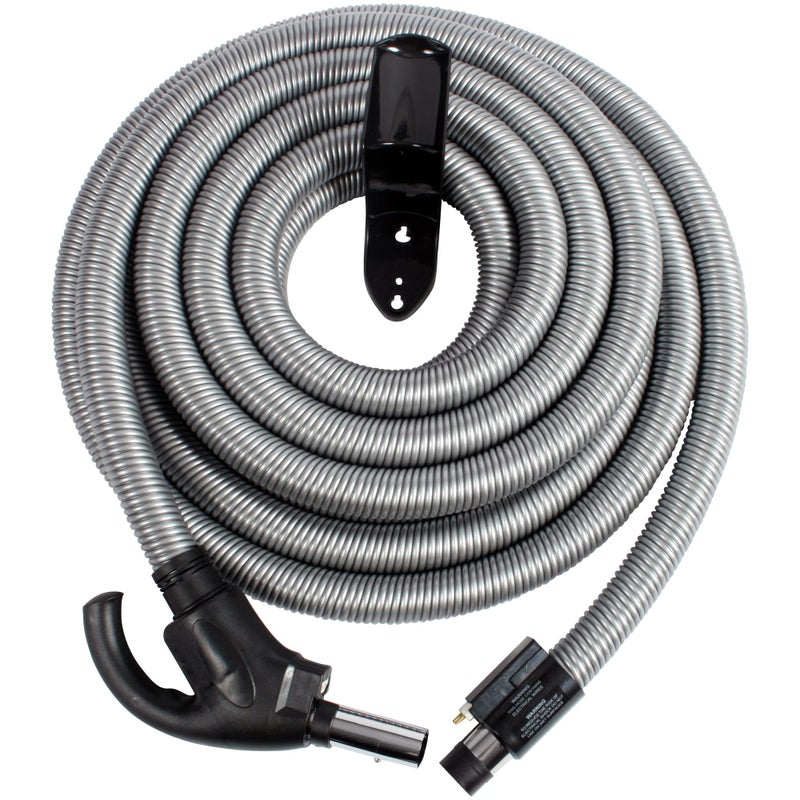Cen-Tec Systems CenTec Systems 30 Ft Central Vacuum Direct Connect Electric Hose with Recessed Handle and Hanger Silver 97206 30 Ft wRecessed Handle and DC End 