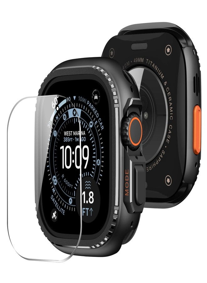 MoKo Protective Case for Apple Watch Ultra 3/2/1 49mm, with Tempered Glass Screen Protector and Back Cover 360° Full Protection for iWatch, Rugged Bumper Metal Cover for Smartwatch, Black - Image 1