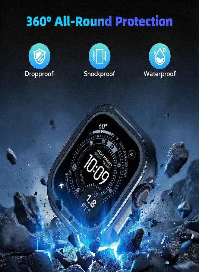 MoKo Protective Case for Apple Watch Ultra 3/2/1 49mm, with Tempered Glass Screen Protector and Back Cover 360° Full Protection for iWatch, Rugged Bumper Metal Cover for Smartwatch, Black - Image 4