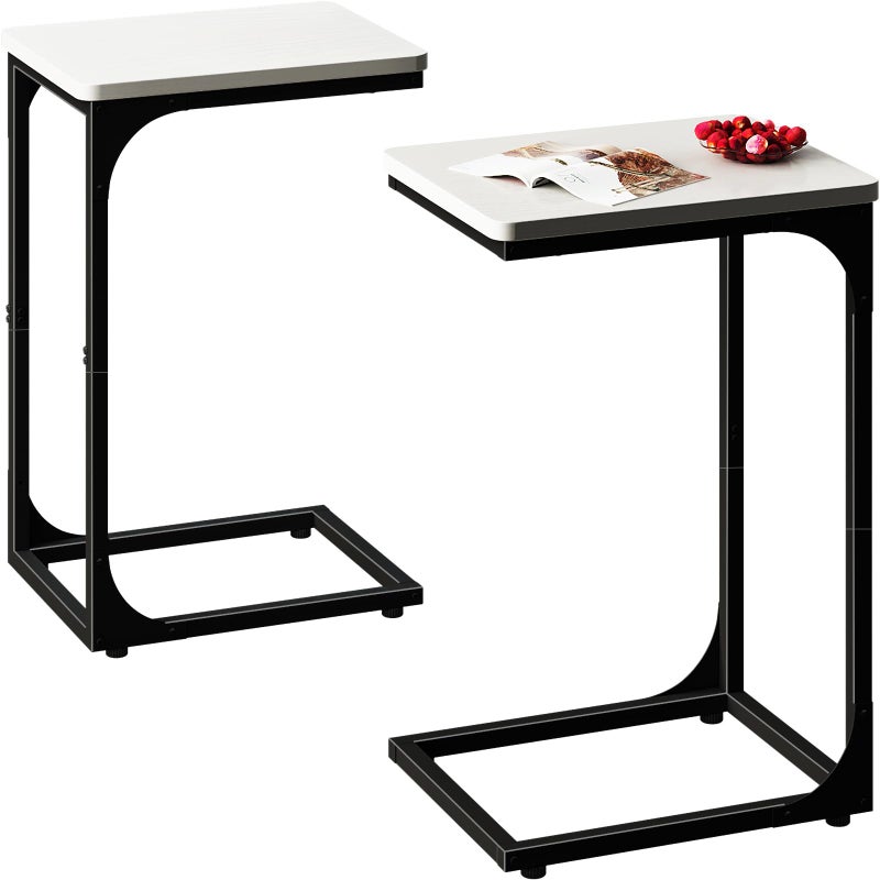 QEEIG C Table Side Table Set of 2 Living Room Sets C Shaped Couch Tray End Tables Modern Black and White 01730WB