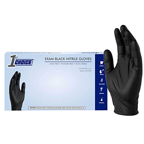 1st Choice Black Nitrile Gloves, Large, Box of 100 Gloves, Disposable Latex Free Exam Grade Black Gloves for Cooking - 3mil - Image 1