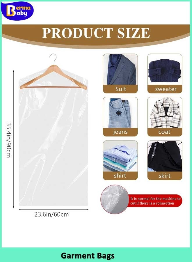 Berma Baby 10/20/30 Pack Garment Bags for Hanging Clothes Plastic Garment Bags Clear Clothes Covers Dry Cleaner Bags Hanging Dust-proof Garment Bags for Dry Cleaner Home Storage Travel (60x90cm) - Image 2