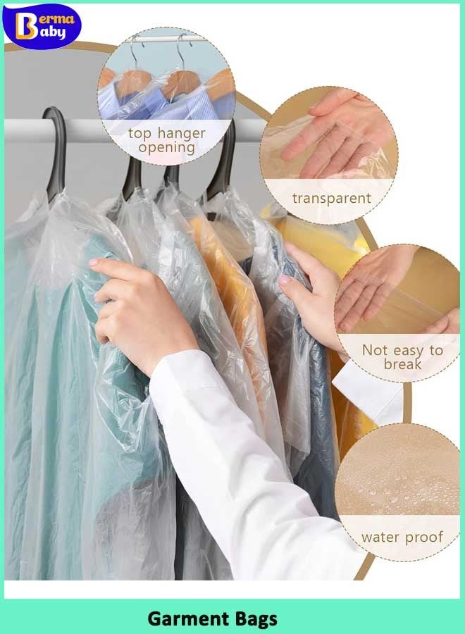 Berma Baby 10/20/30 Pack Garment Bags for Hanging Clothes Plastic Garment Bags Clear Clothes Covers Dry Cleaner Bags Hanging Dust-proof Garment Bags for Dry Cleaner Home Storage Travel (60x90cm) - Image 3