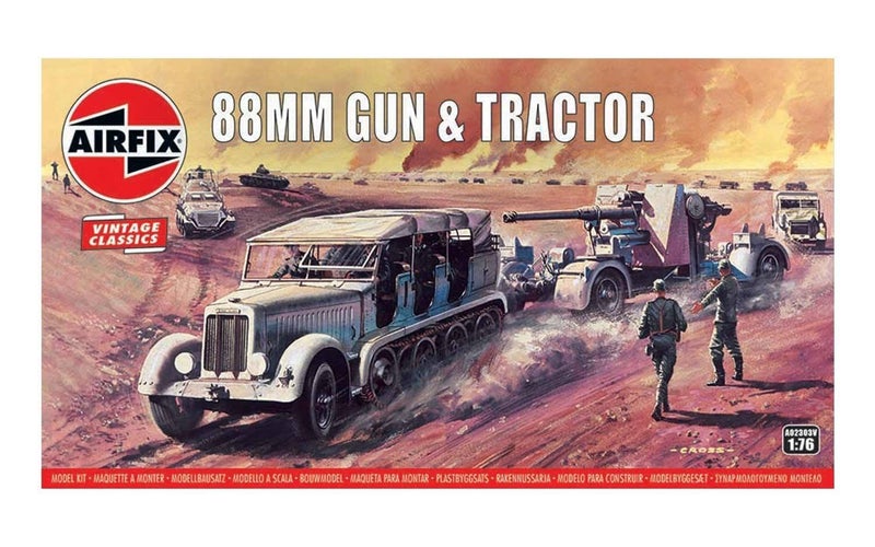 Airfix Vintage Classics Set - A02303V 88mm Gun & Tractor - Plastic Model Motor Vehicle Kits for Adults & Children 8+, Set Includes 114 Pieces, Sprues & Decals - 1:76 Scale Model Vehicle Set - Image 1
