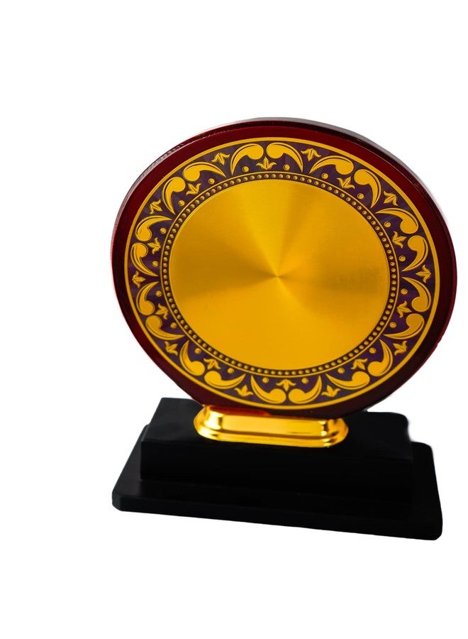 Artright Decorative Round Trophy Plaque, 25 cm - Wooden Base with Gold and Burgundy Design, Traditional Border Pattern - Image 2