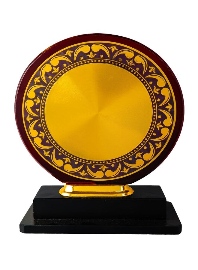 Artright Decorative Round Trophy Plaque, 25 cm - Wooden Base with Gold and Burgundy Design, Traditional Border Pattern - Image 1