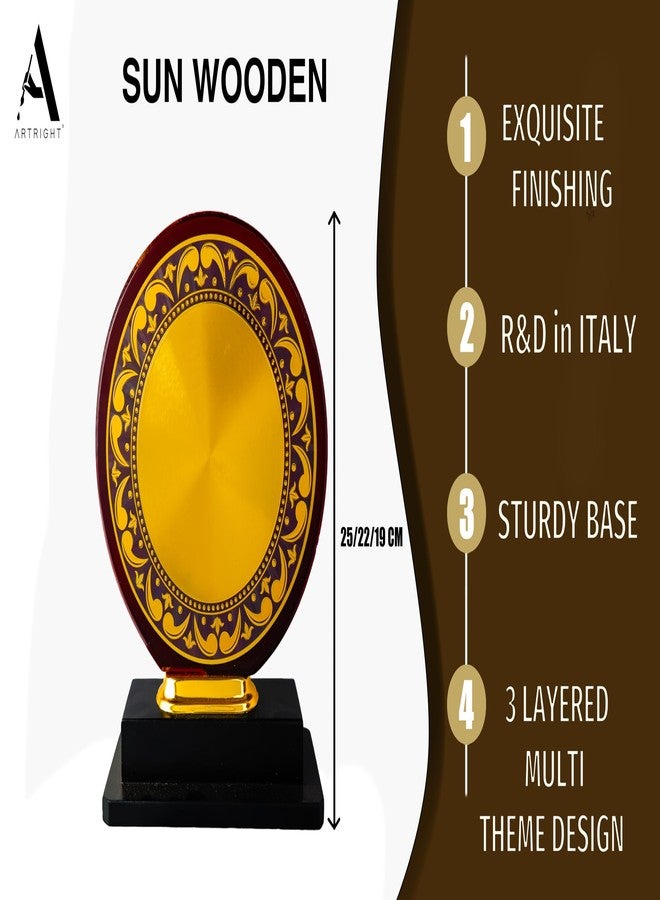 Artright Decorative Round Trophy Plaque, 25 cm - Wooden Base with Gold and Burgundy Design, Traditional Border Pattern - Image 3