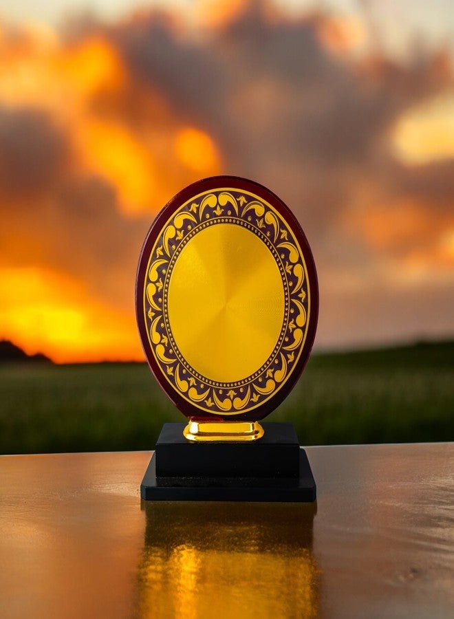 Artright Decorative Round Trophy Plaque, 25 cm - Wooden Base with Gold and Burgundy Design, Traditional Border Pattern - Image 4