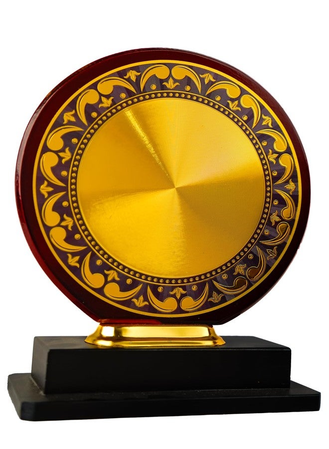 Artright Decorative Round Trophy Plaque, 25 cm - Wooden Base with Gold and Burgundy Design, Traditional Border Pattern - Image 5