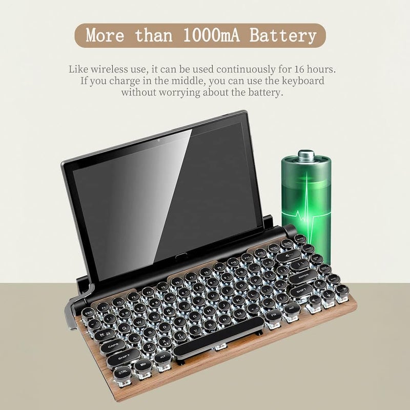 Mechanical Keyboard: 83-Key Compact Retro Design - Bluetooth 5.0 Wireless Connectivity, 2000mAh Rechargeable Battery for Gaming, Laptops and PCs - Image 4