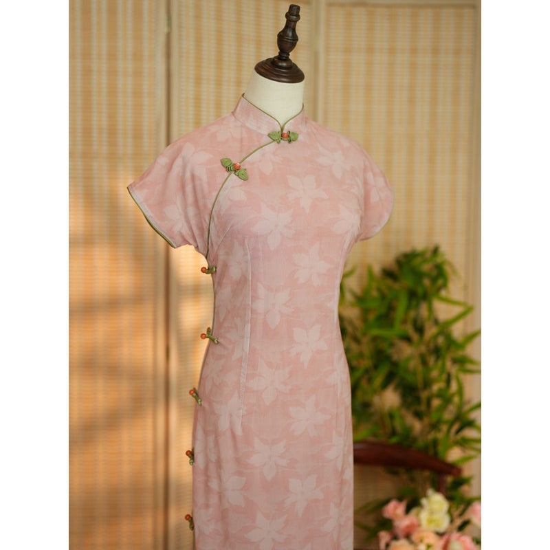 Eroded Bone Cheongsam Long Young Summer Summer Simple Pink Summer Elegant Wear... - Image 1