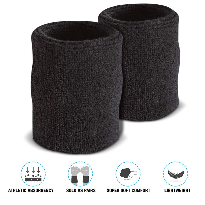 Suddora Arm Sweatbands, Absorbent and Breathable Thick Cotton Bands for Working Out, Gymnastics, Basketball, Tennis, and Football, Multiuse 4-inch Wristbands for Costumes and Cosplay, Black - Image 3